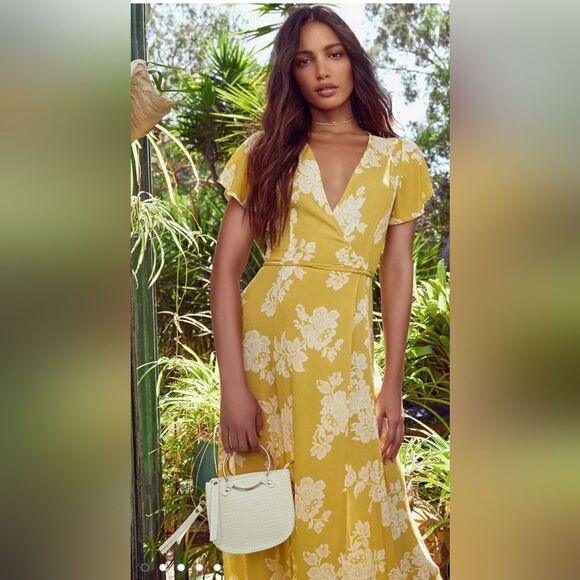 Lulus Dresses & Skirts - Lulu's Heart of Marigold Yellow Floral Print Wrap Maxi DressSize M